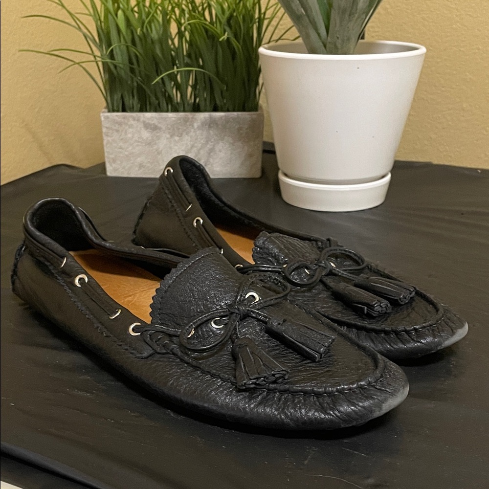 COACH Nadia Women’s NADIA Driver Loafers 10 | Black Leather, Tasseled Slip On